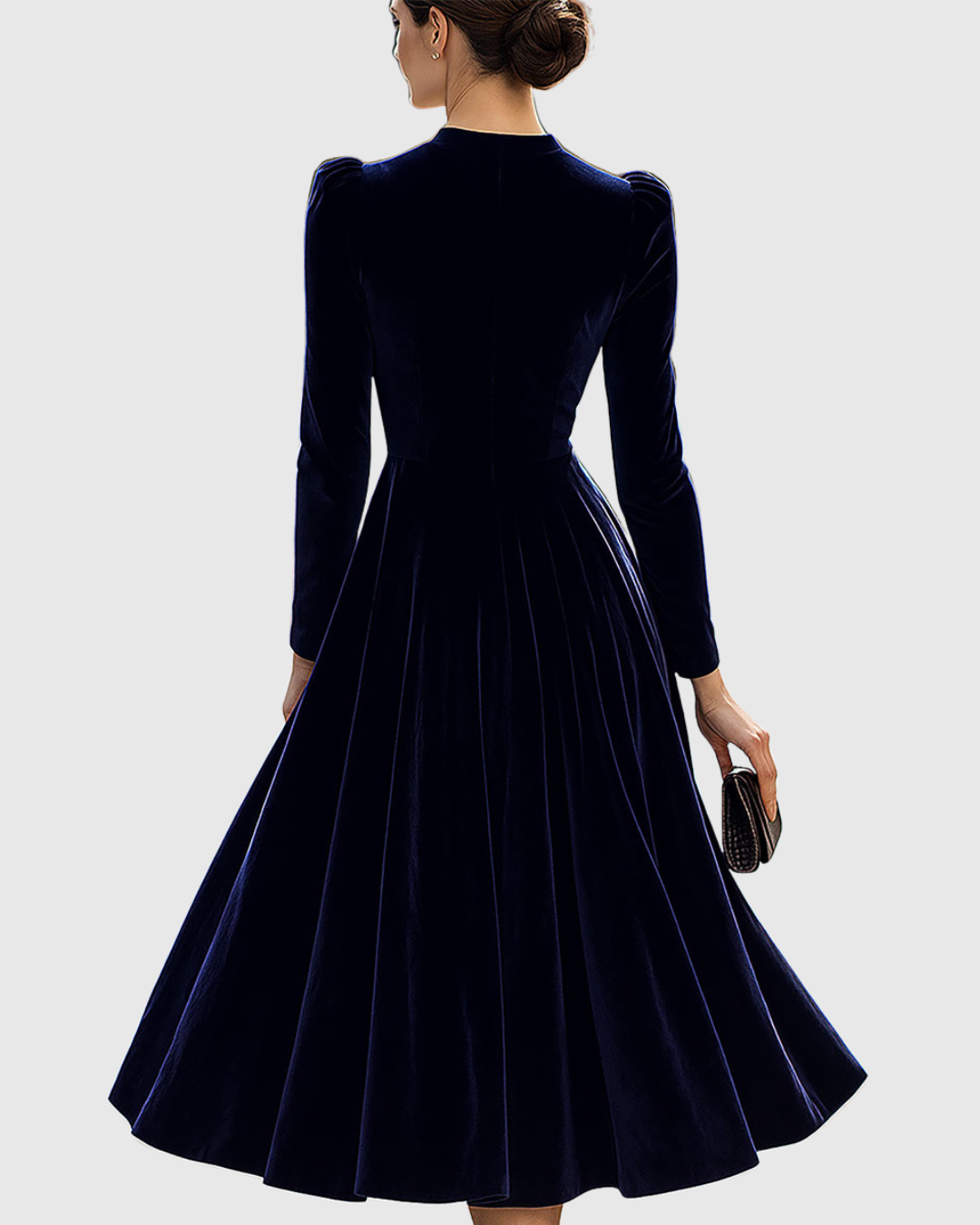 Liora™ | Navy Long-Sleeve Midi Dress
