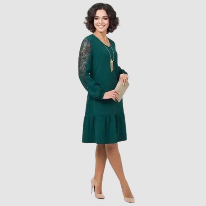 Mila™ | Lace-Sleeve Midi Dress