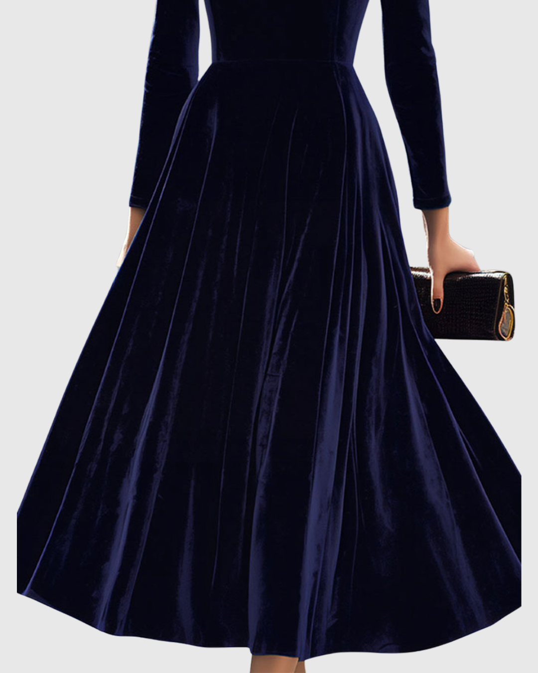 Liora™ | Navy Long-Sleeve Midi Dress