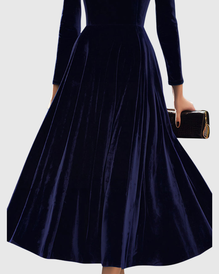 Liora™ | Navy Long-Sleeve Midi Dress