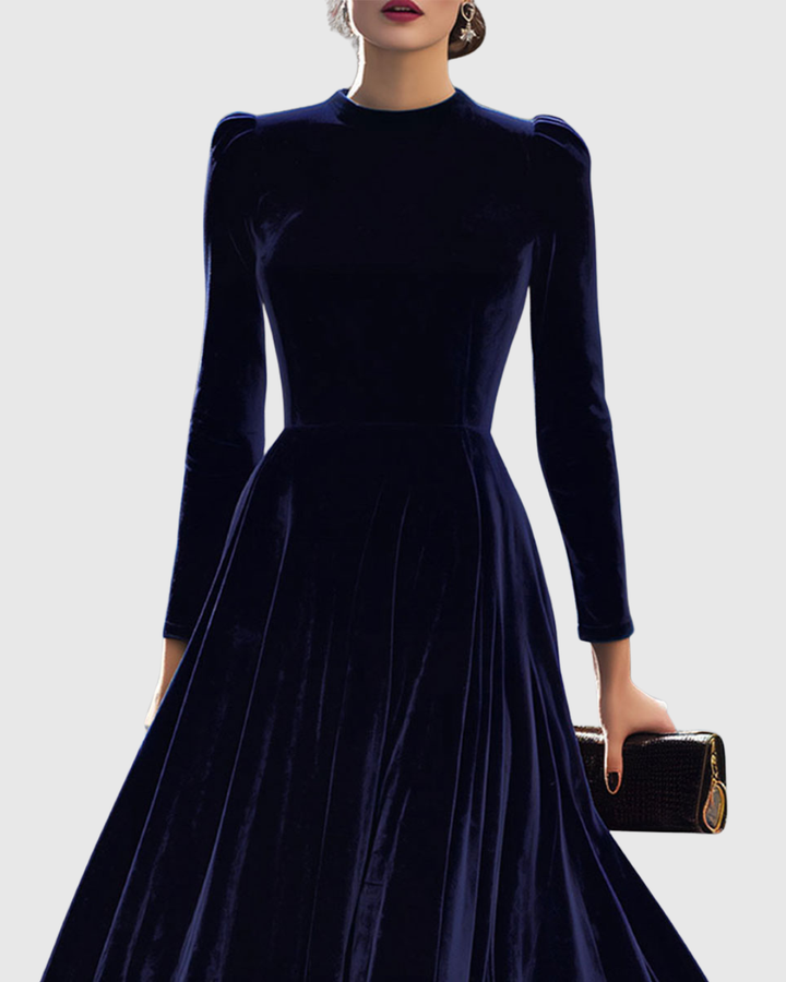 Liora™ | Navy Long-Sleeve Midi Dress