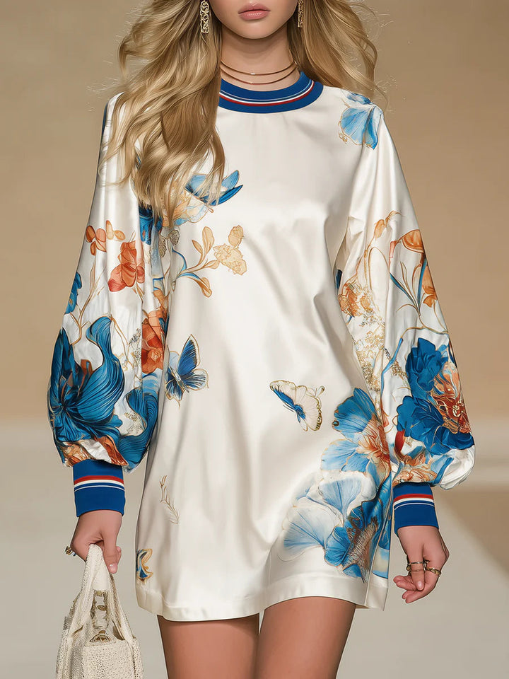 Vintage Stijl Rechtbank Geïnspireerde Bloemenprint Satijnen Mini Jurk