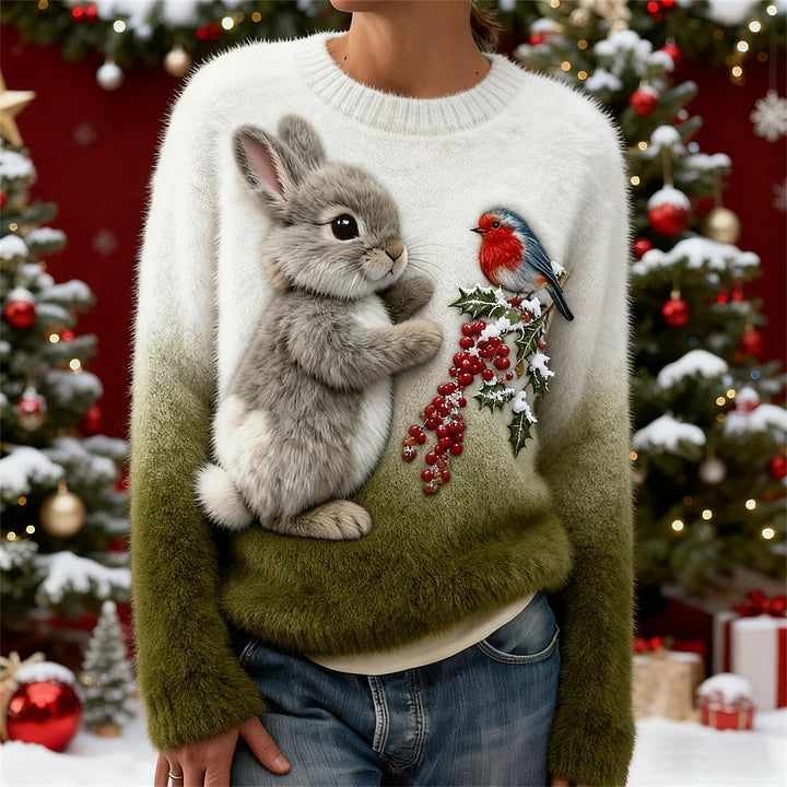 Suzette | Charming Winter Sweater with Rabbit and Robin