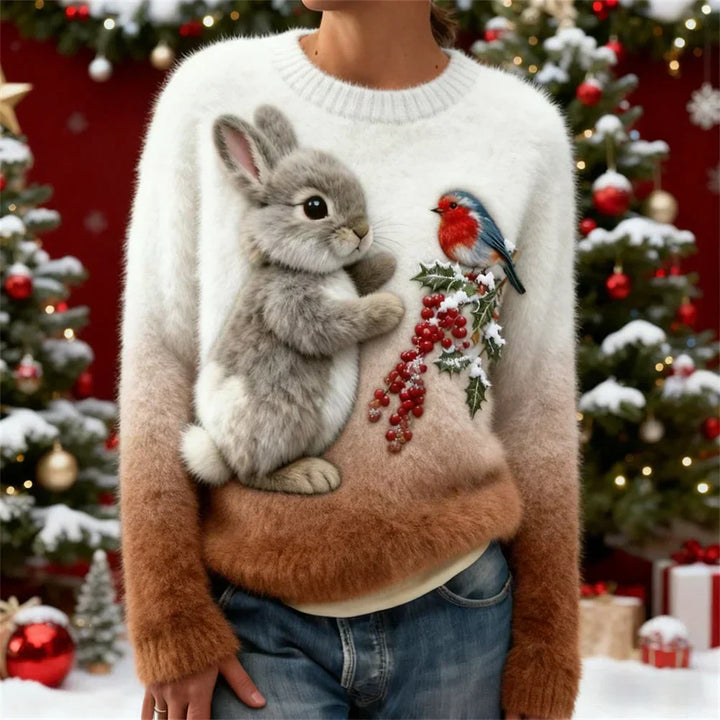 Suzette | Charming Winter Sweater with Rabbit and Robin