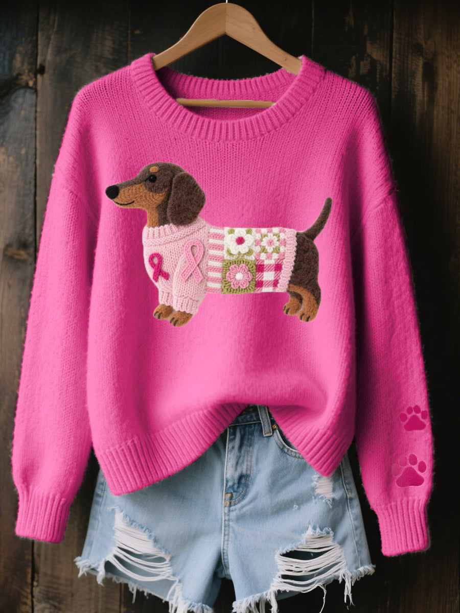 Irene | Knitted Sweater with Dachshund Motif Made of Wool Felt